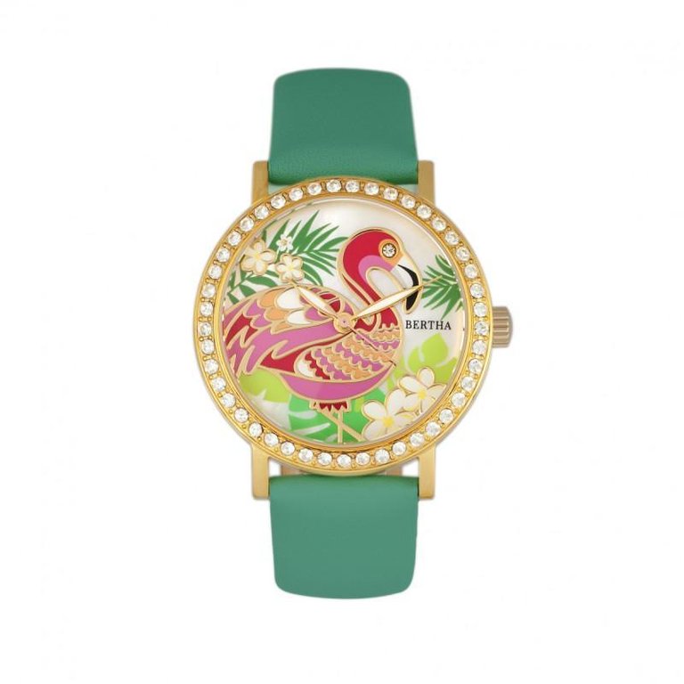 Bertha Luna Mother-Of-Pearl Leather-Band Watch - Turquoise