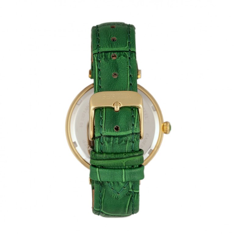 Bertha Mia Mother-Of-Pearl Leather-Band Watch - Green