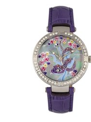 Bertha Mia Mother-Of-Pearl Leather-Band Watch - Purple
