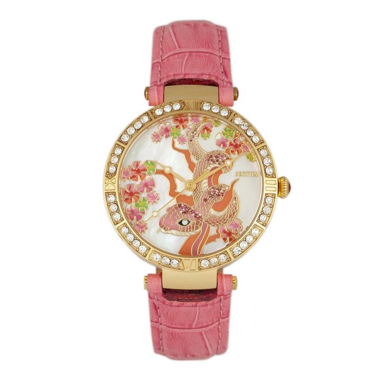 Bertha Mia Mother-Of-Pearl Leather-Band Watch - Pink