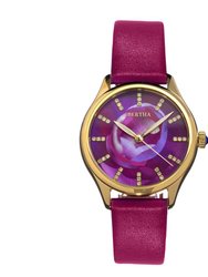 Georgiana Mother Of Pearl Leather-Band Watch - Gold/Magenta