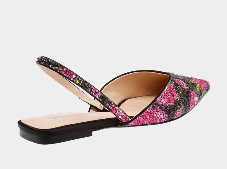 Vance Bejeweled Flats In Blk/Pink Floral