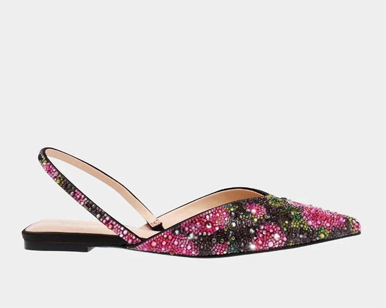 Vance Bejeweled Flats In Blk/Pink Floral - Blk/pink Floral