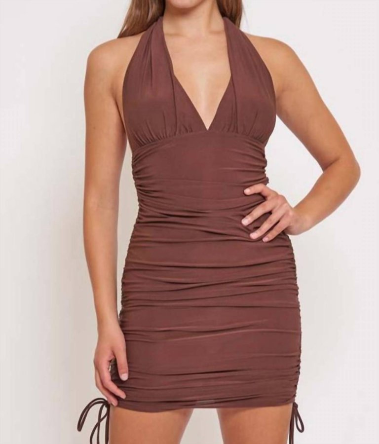 Halter Mini Dress - Brown