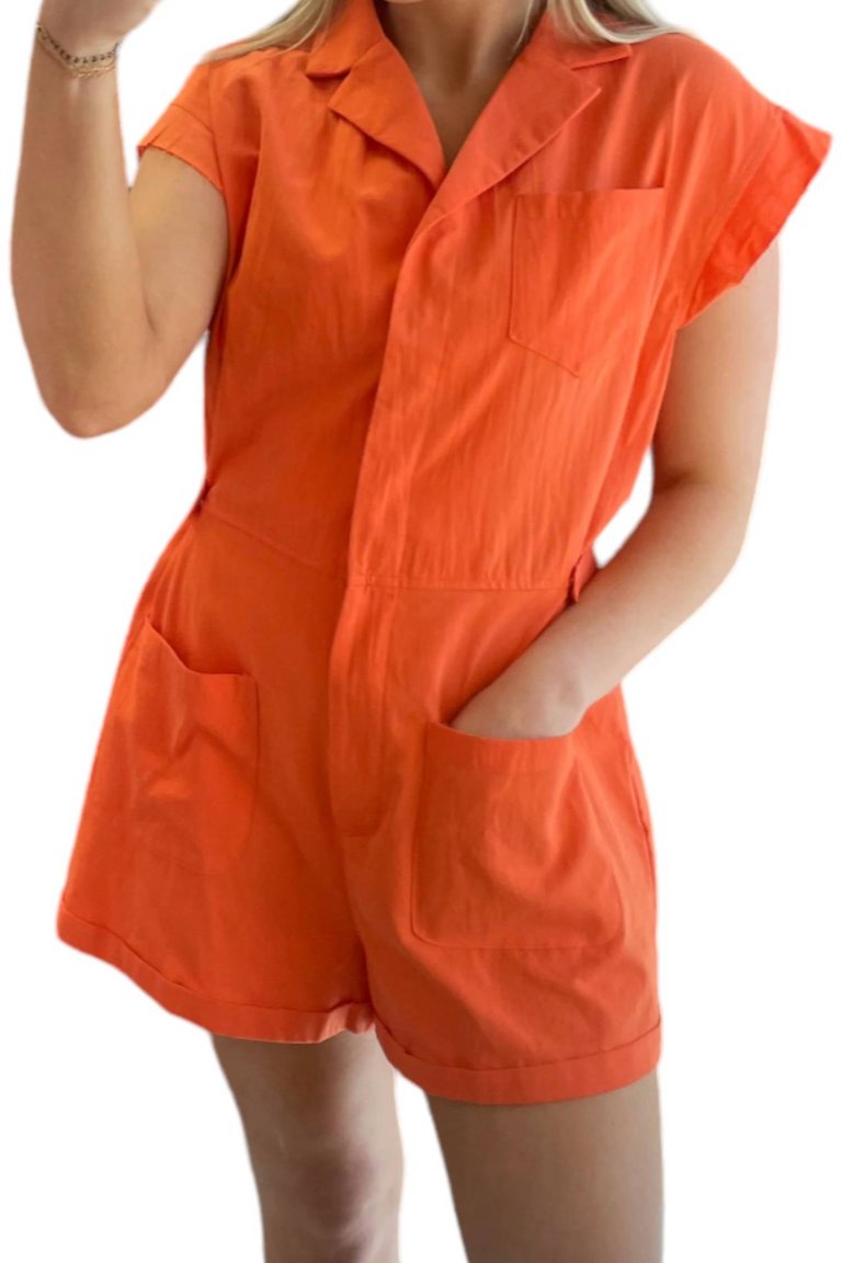 Snap Button Romper In Orange