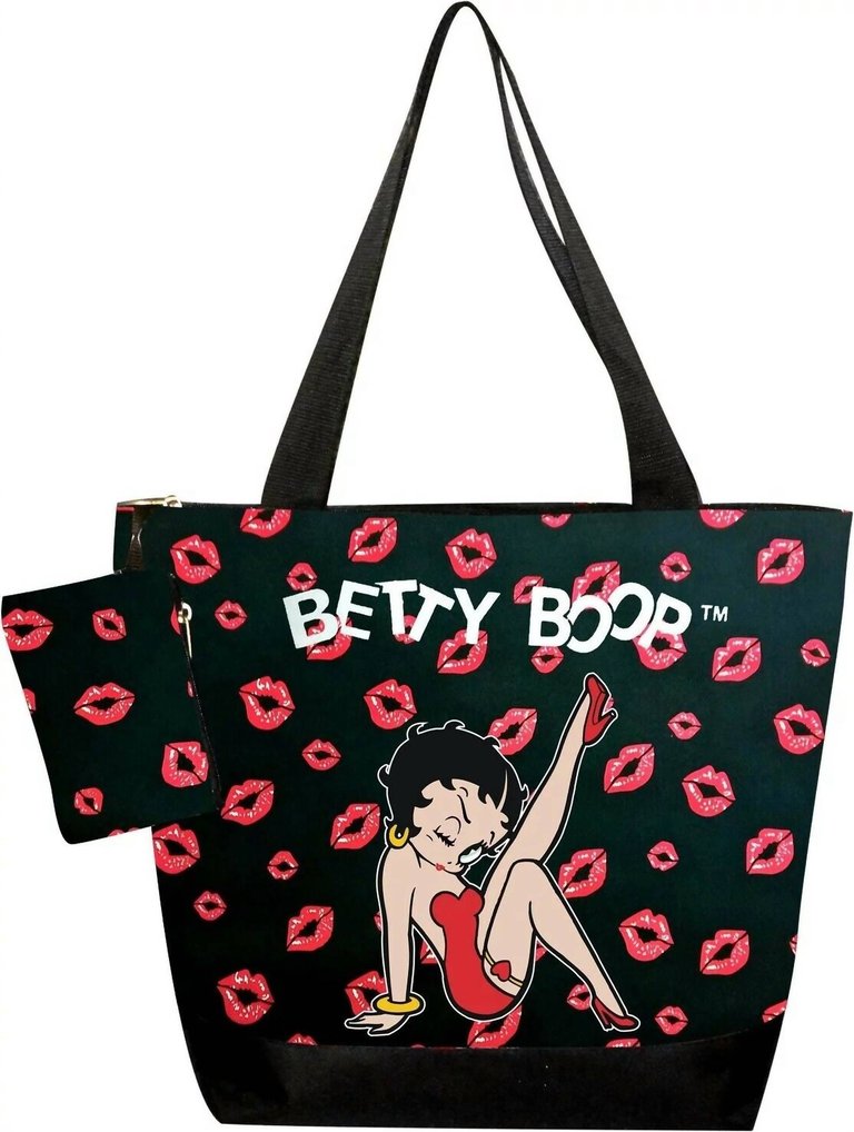 Women's Diaper Bag Hand Tote Bag In Black/Red kisses - Black/Red Kisses