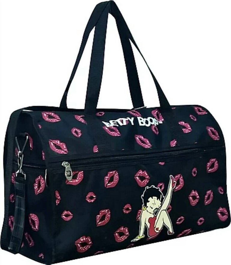 Women's Duffel Bag In Black With Leg Up & Lips - Black With Leg Up & Lips