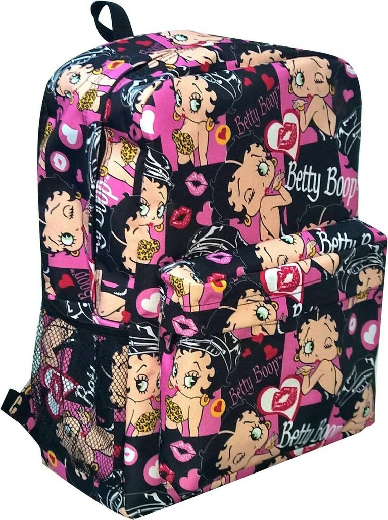 Women's Microfiber Large Backpack In Black With Hearts & Lips - Black With Hearts & Lips