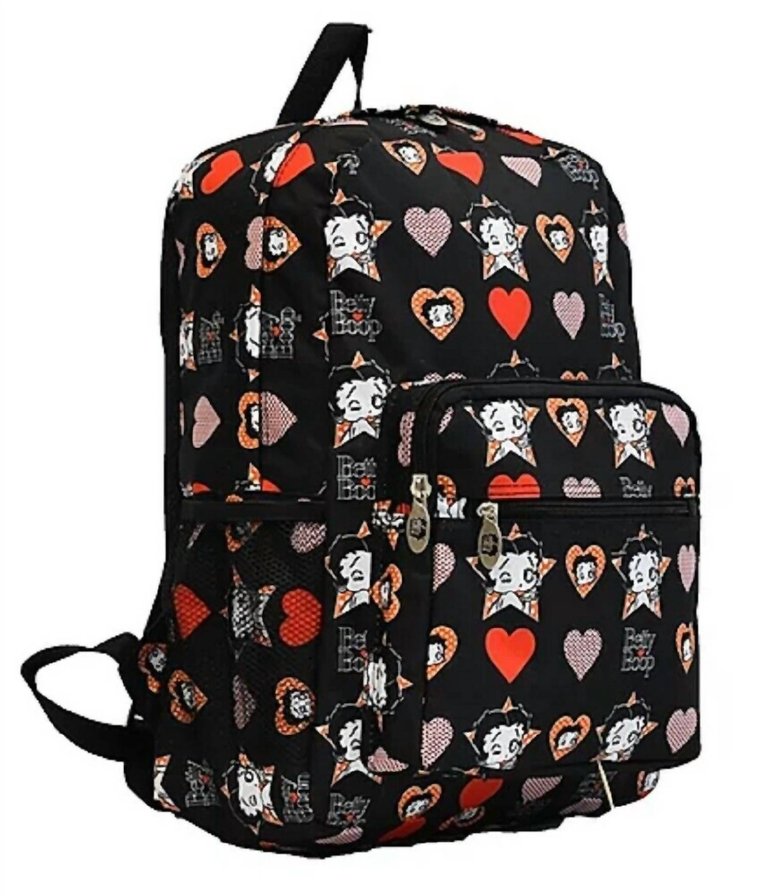 Women's Microfiber Large Backpack In Black With Hearts/stars - Black With Hearts/Stars