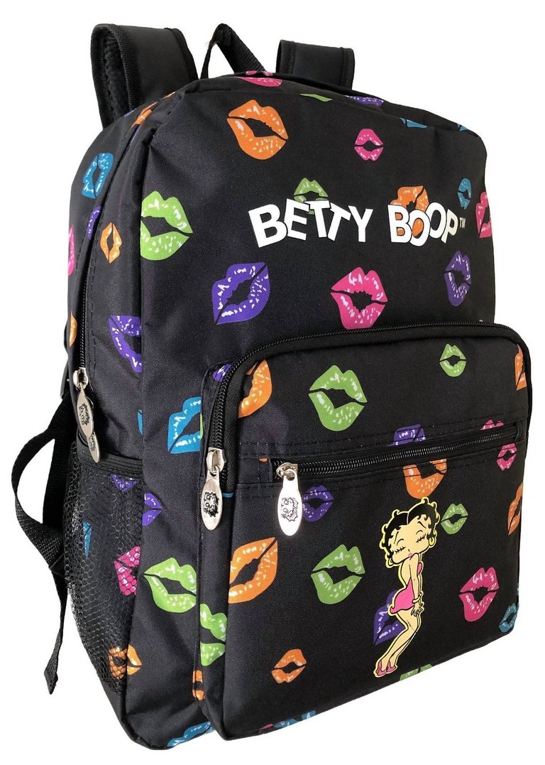 Women's Microfiber Large Backpack In Black With Lips - Black With Lips