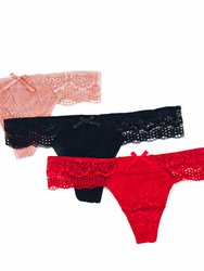 Panty Party of 3 - Black, Red & Rose