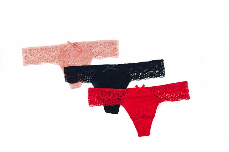 Panty Party of 3 - Black, Red & Rose