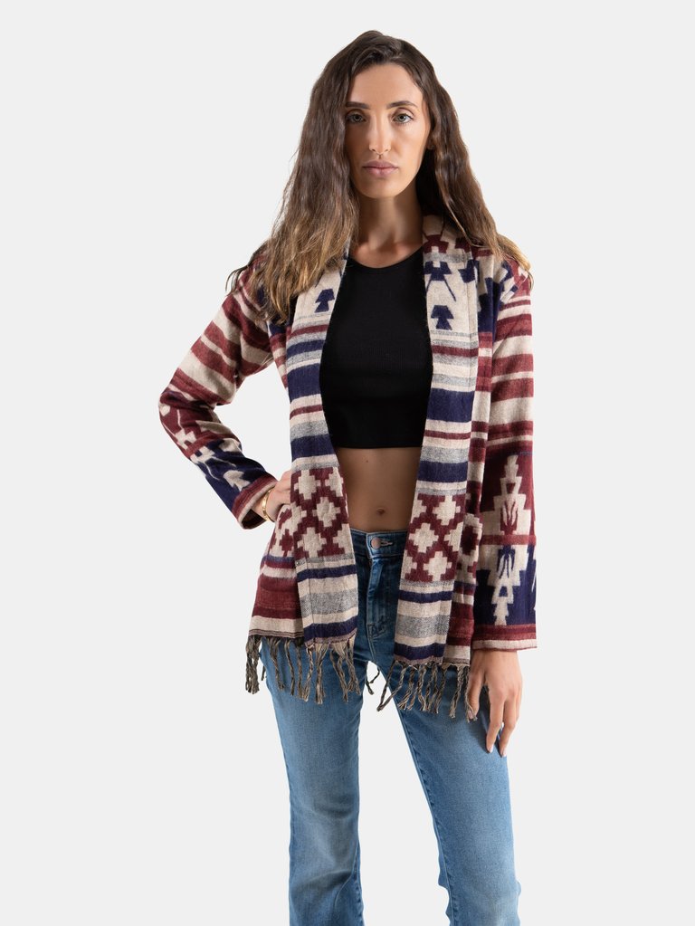 Women's Dharamkot Cardigan - Red / White / Blue