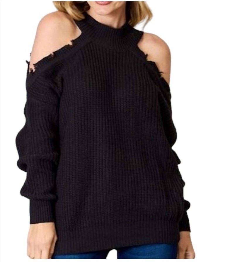Cutout Shoulder Sweater - Black