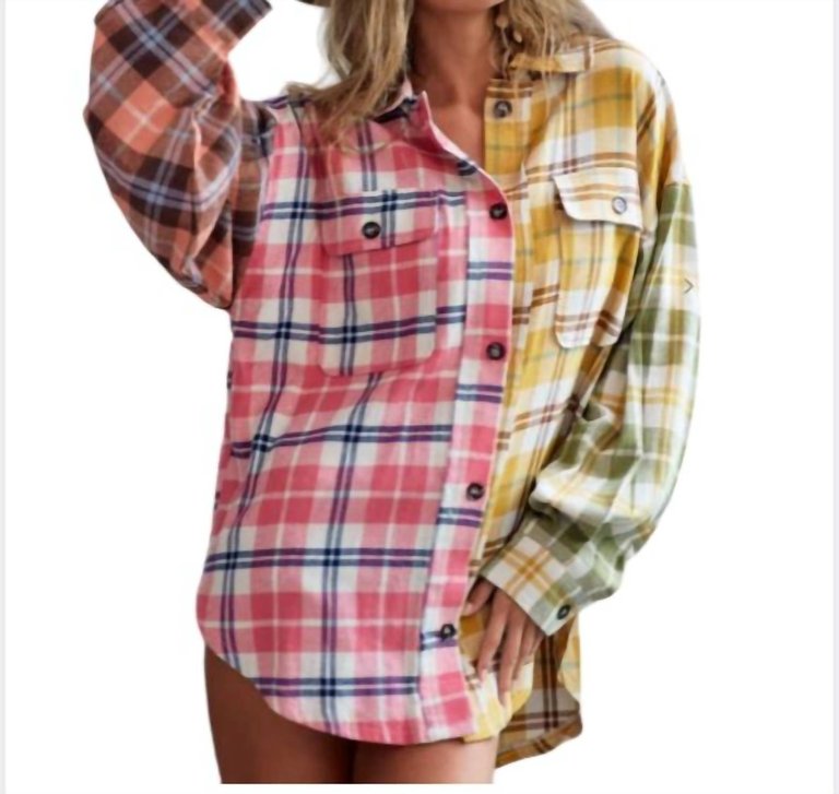 Plaid Check Buttoned Down Shirt - Multi Color