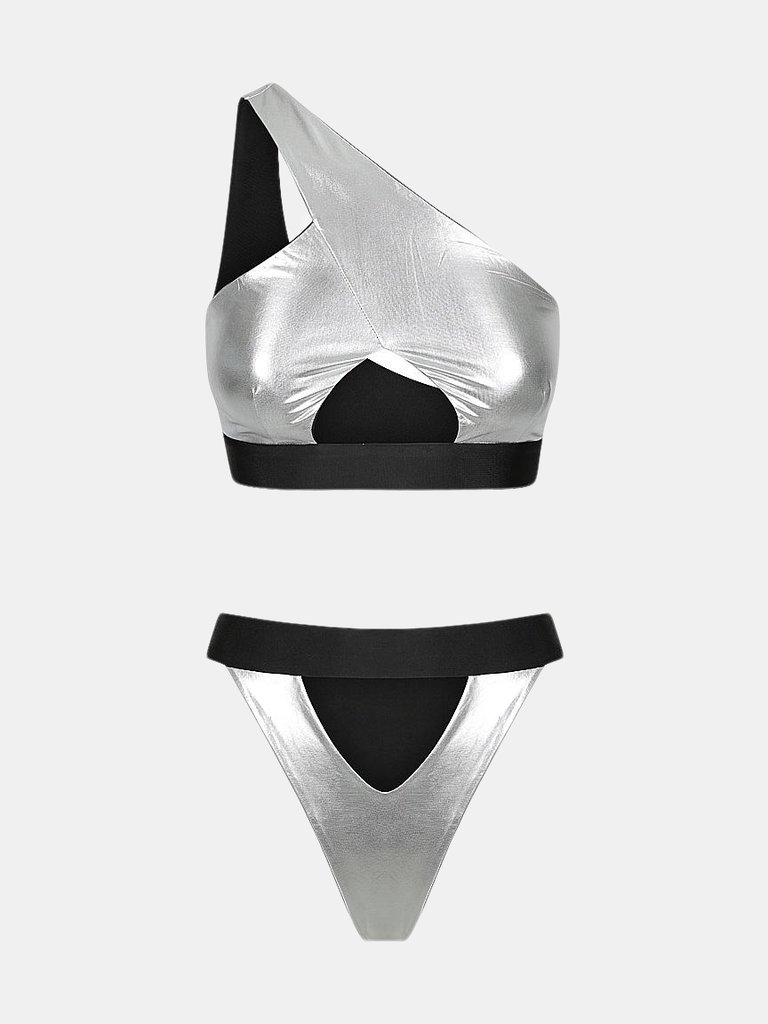 Shark Bay Bikini In Liquid Silver Reversible - Liquid Silver | Onyx