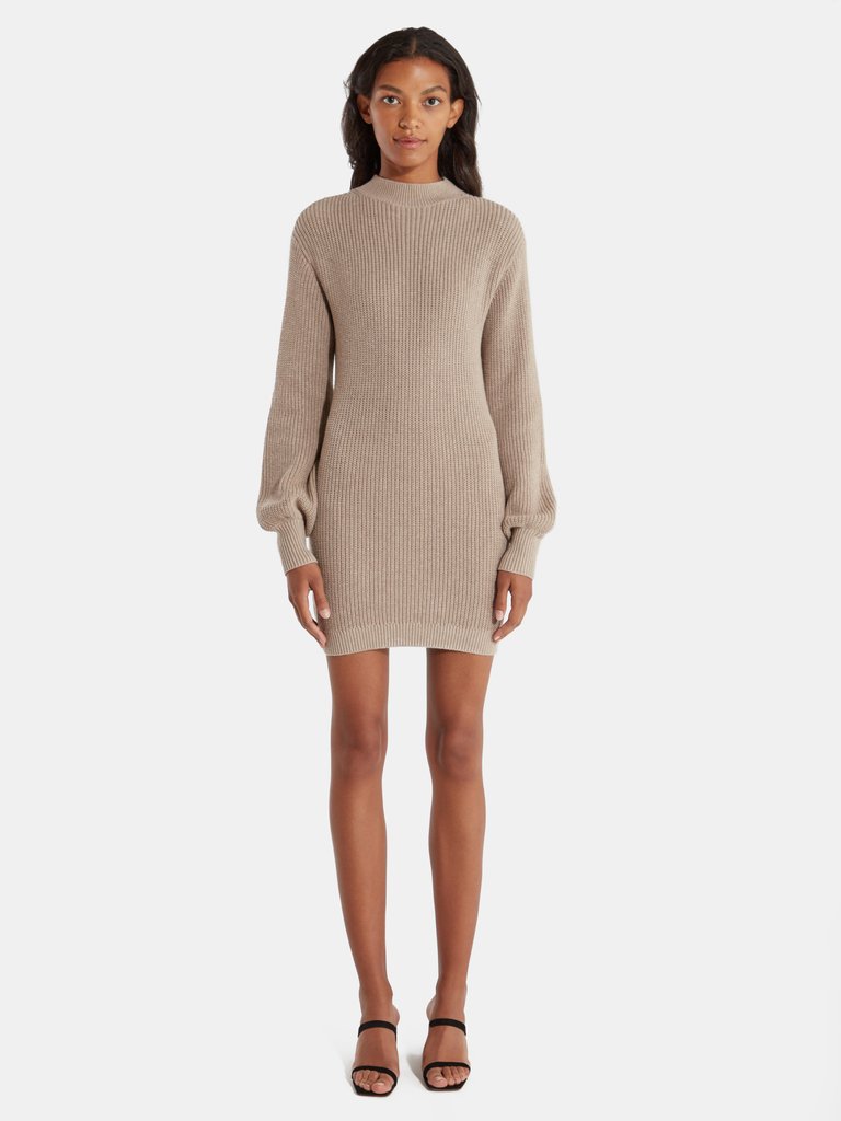 Rosa Mock Neck Mini Sweater Dress - Pumice