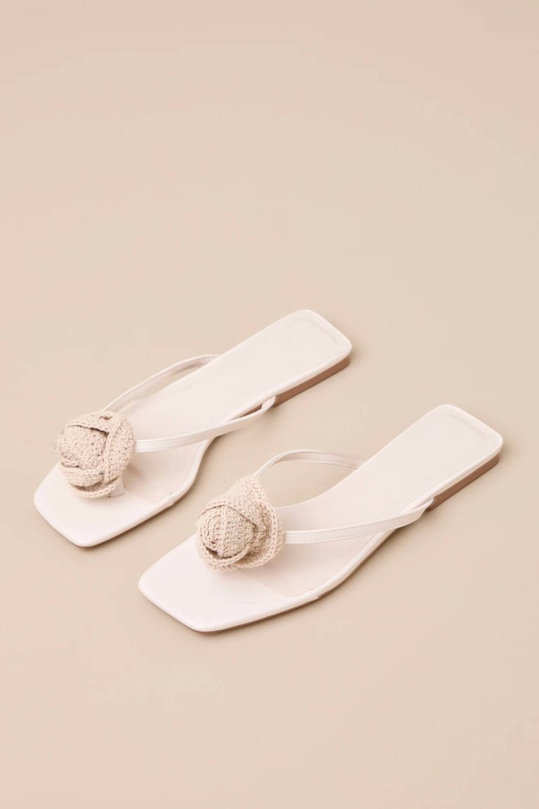 Idella Cream Crochet Rosette Flat Sandals In Cream - Cream