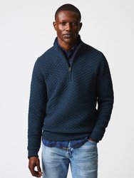 Diamond Quilt Half Zip Sweater - Carbon Blue - Carbon Blue