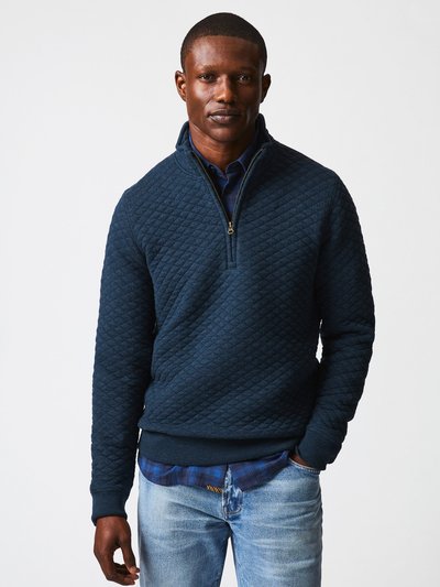 Billy Reid Diamond Quilt Half Zip Sweater - Carbon Blue product