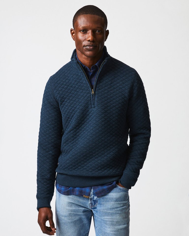 Diamond Quilt Half Zip Sweater - Carbon Blue - Carbon Blue