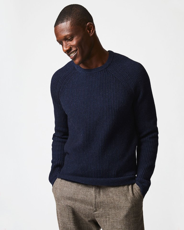 Fisherman Rib Crew Sweater - Navy