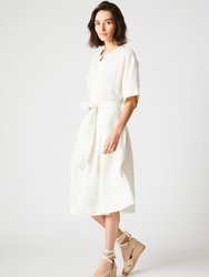 Linen Pointelle Shirt Dress - WHITE