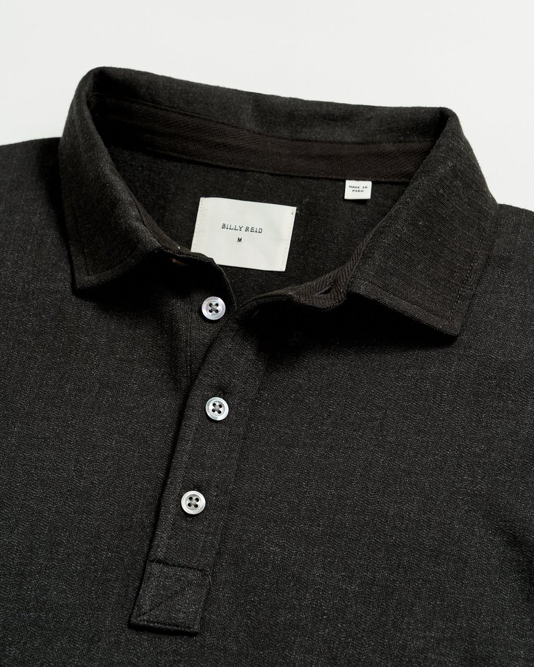 Long Sleeve Herringbone Polo - Jet Black