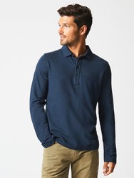 Long Sleeve Herringbone Polo - Navy