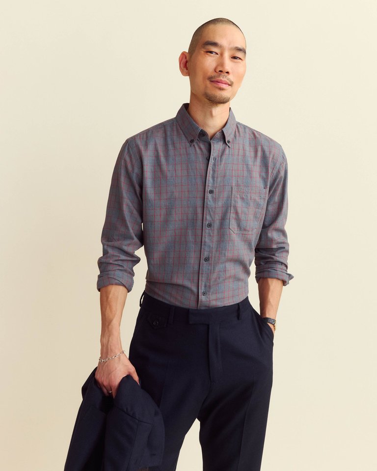 Melange Plaid Tuscumbia Shirt Button-Down - Grey Melange