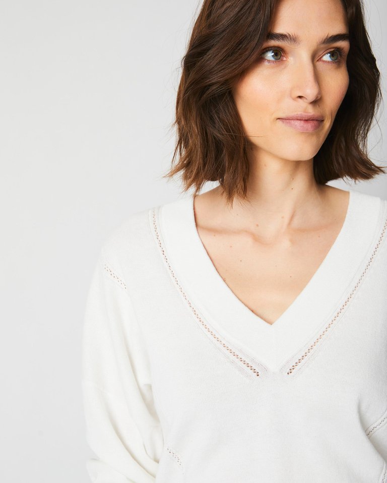 Pointelle Seam Sweater - White