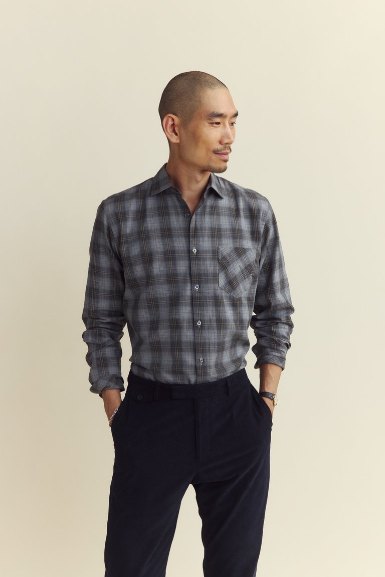 Shadow Plaid John Shirt - Grey Melange