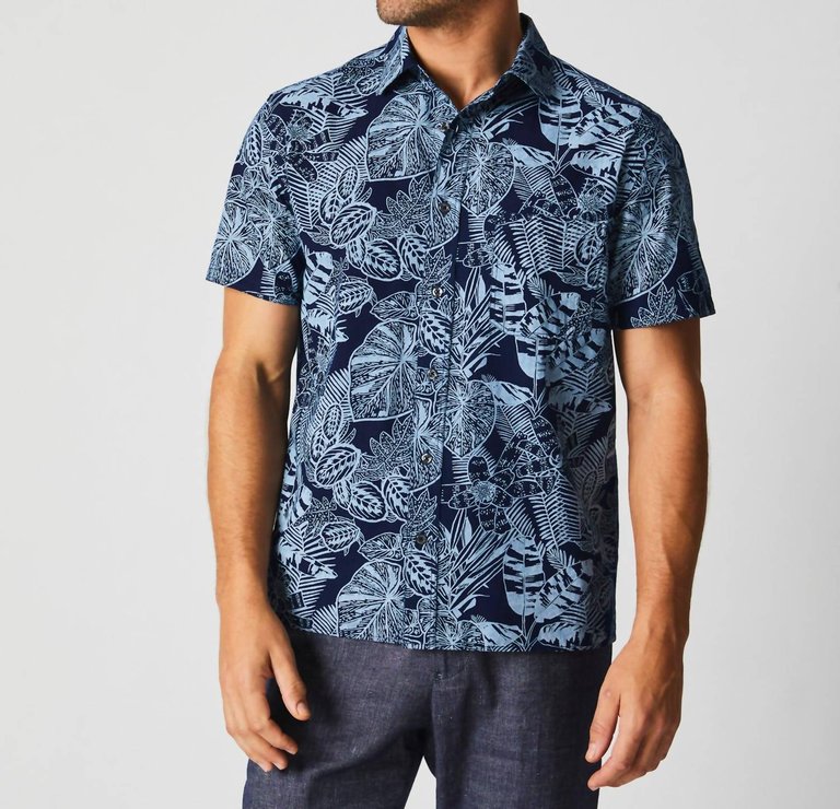 Short Sleeve Botanical Treme Block Shirt In Indigo - Indigo