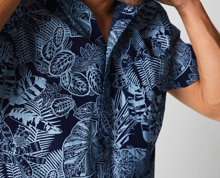 Short Sleeve Botanical Treme Block Shirt In Indigo