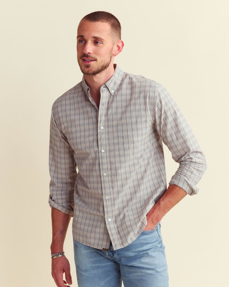 Stripe Basket Weave Plaid Tuscumbia Shirt Button Down - Silver Multi