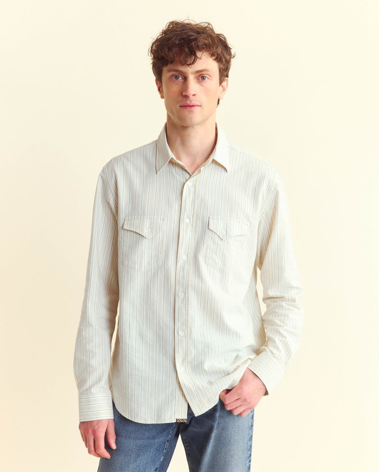 Stripe Oxford Western Shirt - Tinted White