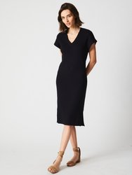 V-NECK RIB DRESS - Black