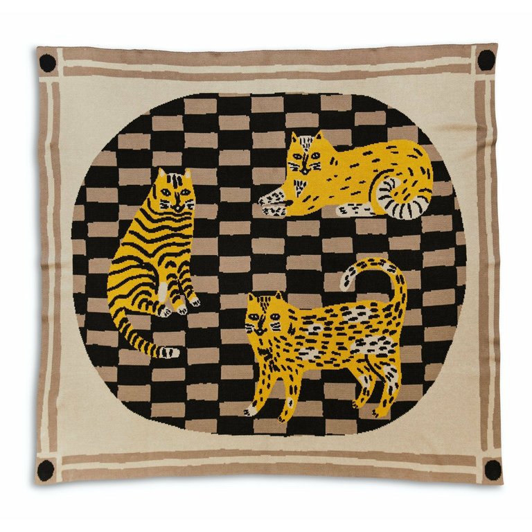Three of Cats - Throw Blanket - Egyptian Cotton - Leopard's Bane