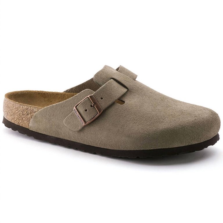 Women's Boston Soft Footbed Suede Slippers - Medium/Narrow In Taupe