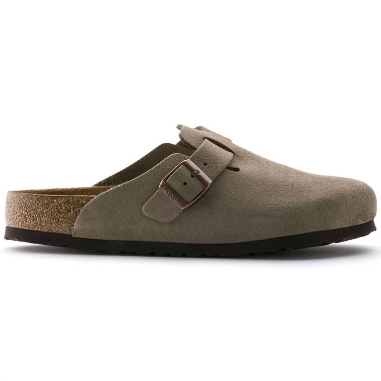 Women's Boston Soft Footbed Suede Slippers - Medium/Narrow In Taupe - Taupe