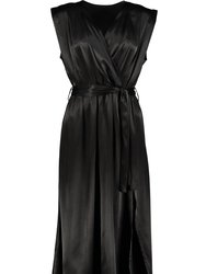 Aeries Satin Wrap Dress - Black