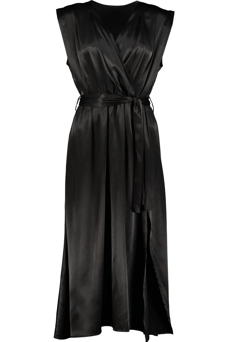 Aeries Satin Wrap Dress - Black