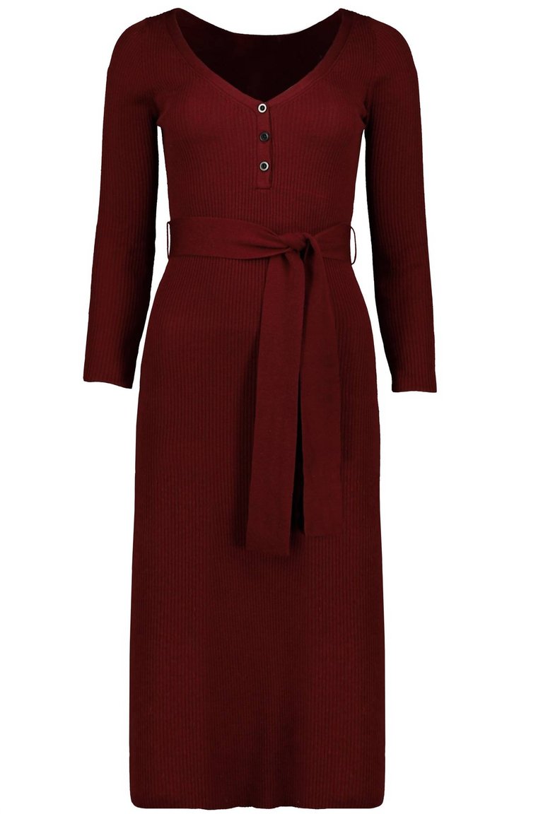 Poetry In Motion Henley Sweater Dress - Currant