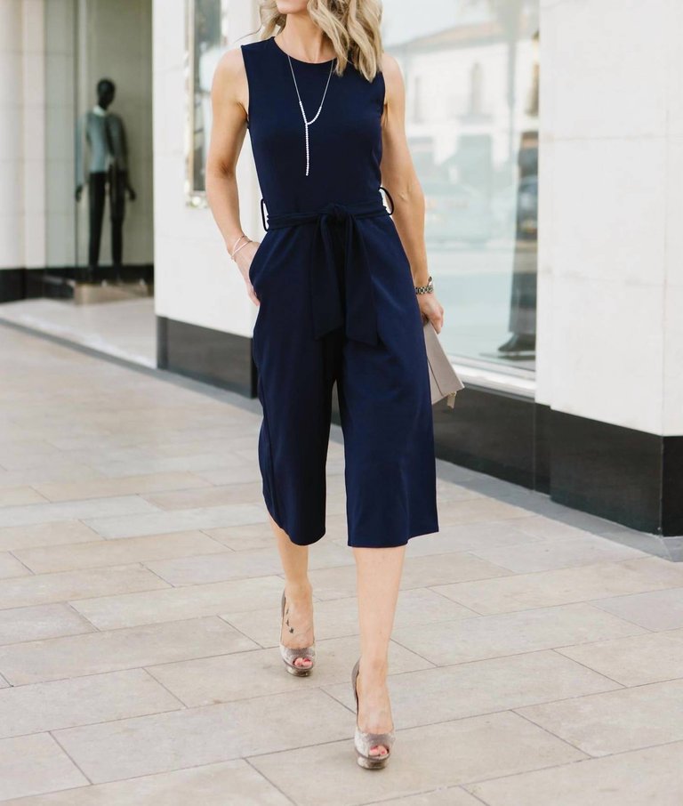 Rachel Crop Jumpsuit In Navy - Navy