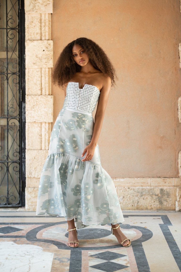 The Rosie Skirt | Aqua Floral Organza - Aqua Floral Organza