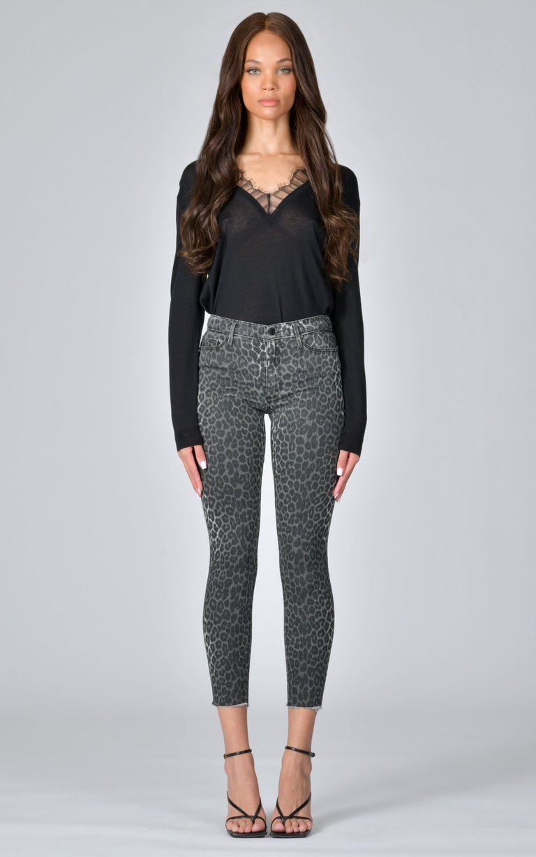 Carmen High Rise Ankle Fray Jeans - Grey Cheetah