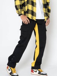 Men's Snap Cargo Pants In Black/Yellow