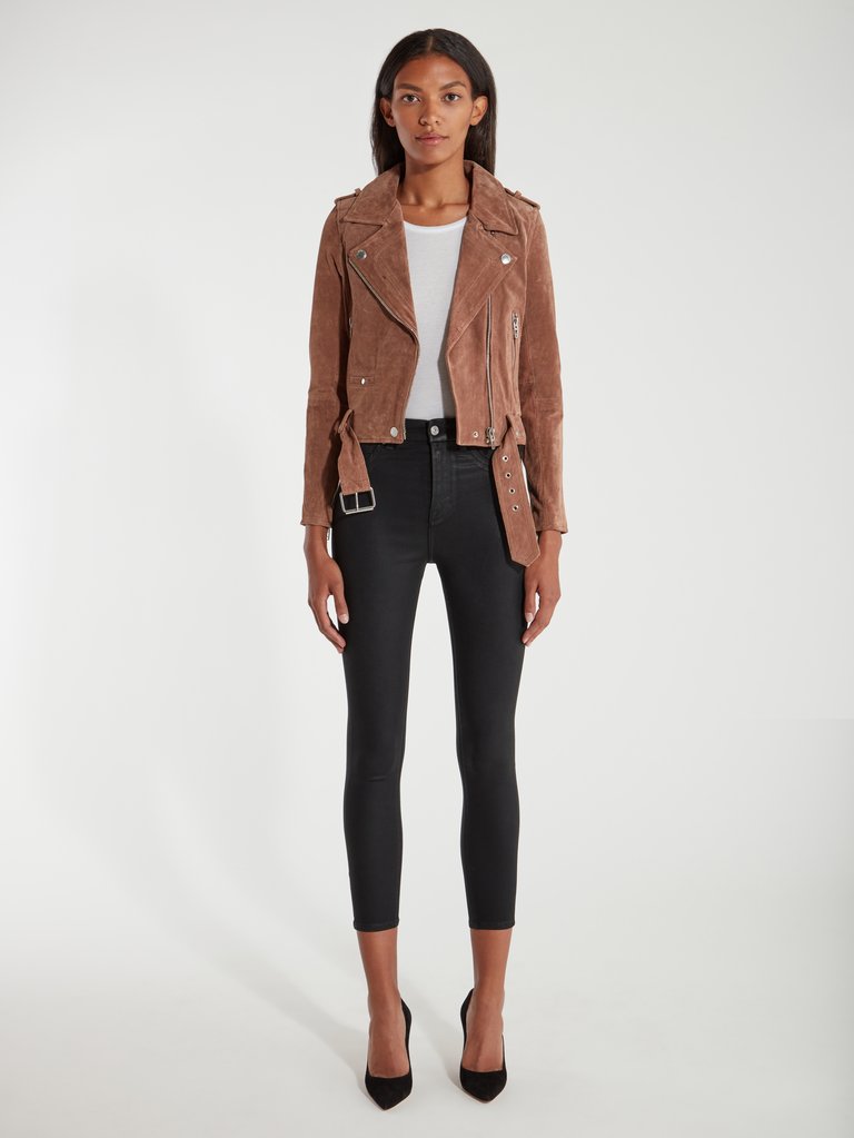 Coffee Bean Suede Moto Jacket