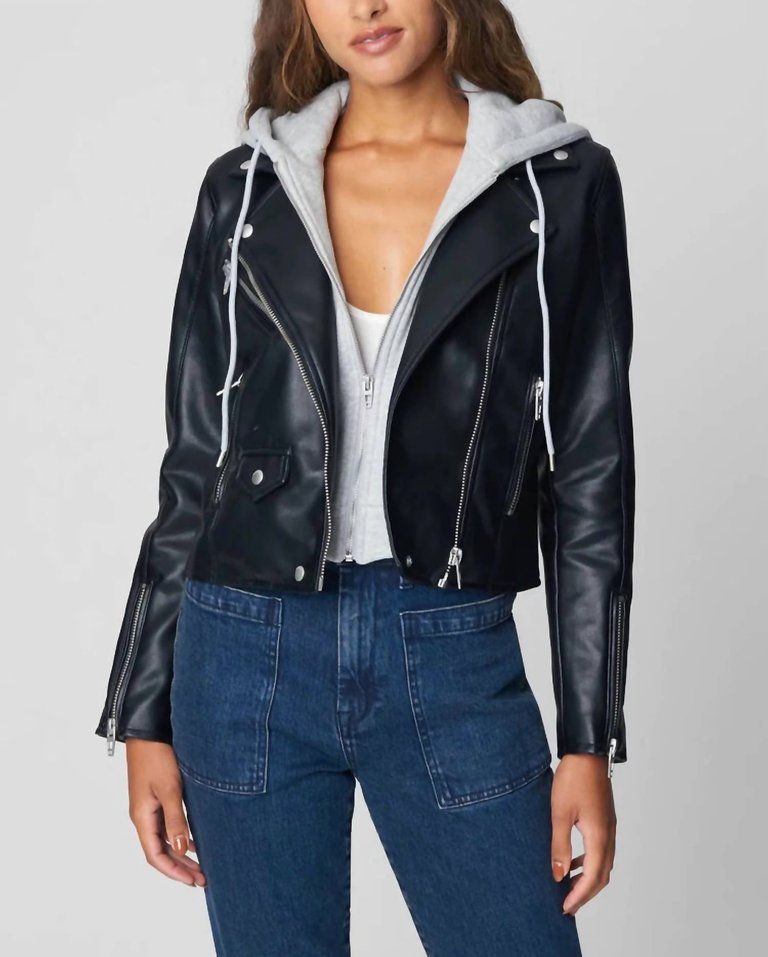 Whirlwind Hooded Leather Jacket In Black - Black