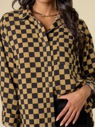 Checkered Long Sleeve Shirt - Taupe And Black